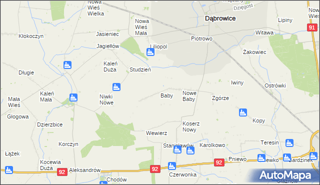 mapa Baby gmina Dąbrowice, Baby gmina Dąbrowice na mapie Targeo