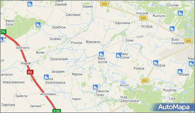 mapa Baby Górne, Baby Górne na mapie Targeo