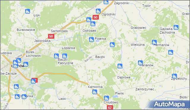 mapa Baczki gmina Łochów, Baczki gmina Łochów na mapie Targeo