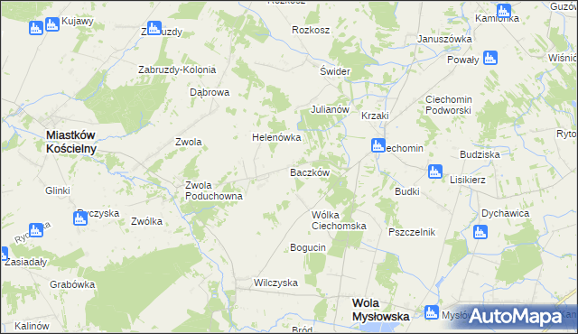 mapa Baczków gmina Wola Mysłowska, Baczków gmina Wola Mysłowska na mapie Targeo