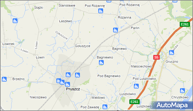 mapa Bagniewko gmina Pruszcz, Bagniewko gmina Pruszcz na mapie Targeo