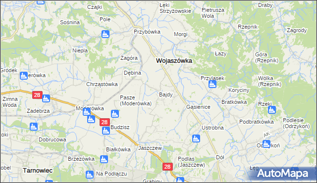 mapa Bajdy gmina Wojaszówka, Bajdy gmina Wojaszówka na mapie Targeo