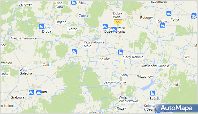 mapa Bąków gmina Rusinów, Bąków gmina Rusinów na mapie Targeo