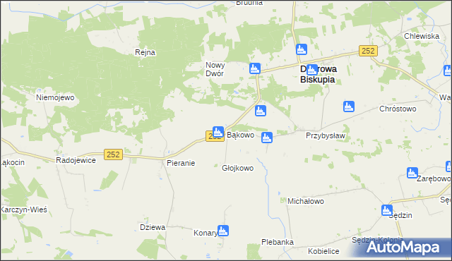 mapa Bąkowo gmina Dąbrowa Biskupia, Bąkowo gmina Dąbrowa Biskupia na mapie Targeo