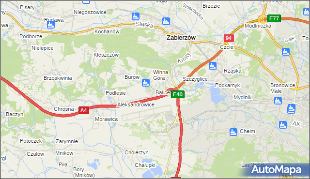 mapa Balice gmina Zabierzów, Balice gmina Zabierzów na mapie Targeo