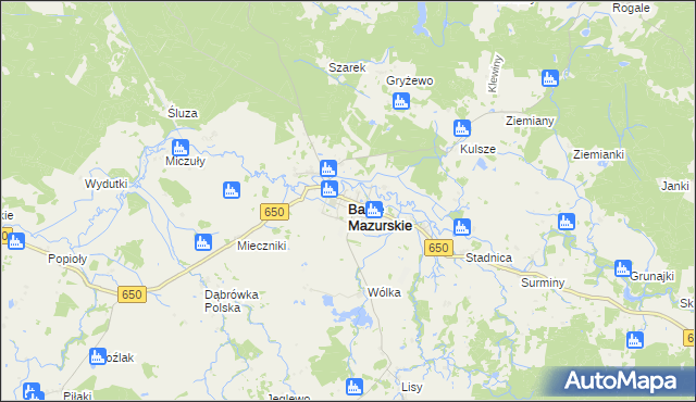 mapa Banie Mazurskie, Banie Mazurskie na mapie Targeo