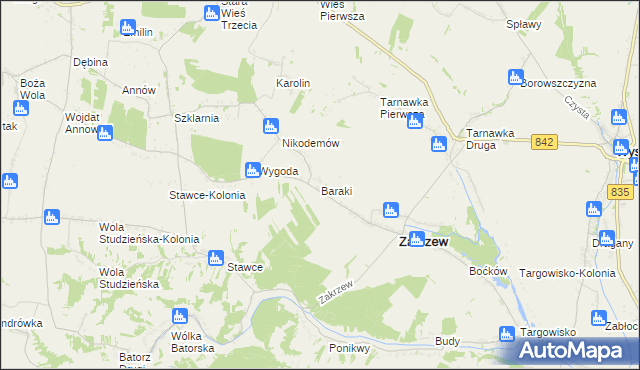 mapa Baraki gmina Zakrzew, Baraki gmina Zakrzew na mapie Targeo