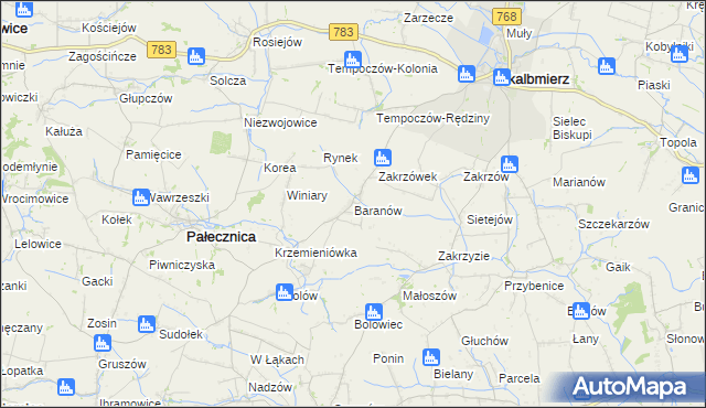 mapa Baranów gmina Skalbmierz, Baranów gmina Skalbmierz na mapie Targeo