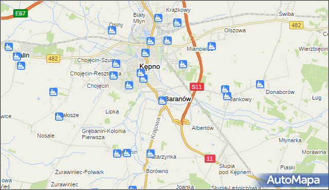 mapa Baranów powiat kępiński, Baranów powiat kępiński na mapie Targeo