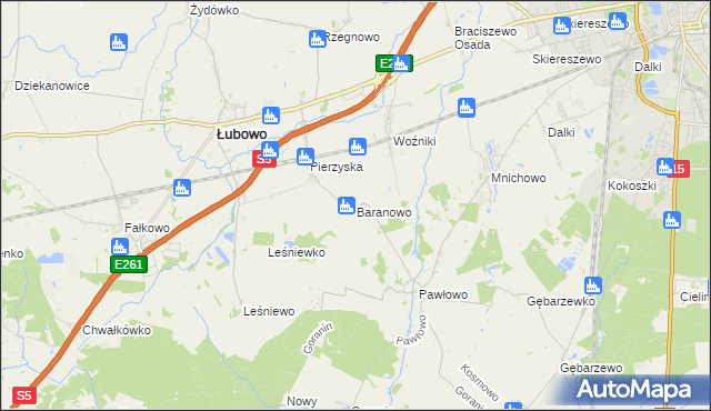 mapa Baranowo gmina Łubowo, Baranowo gmina Łubowo na mapie Targeo
