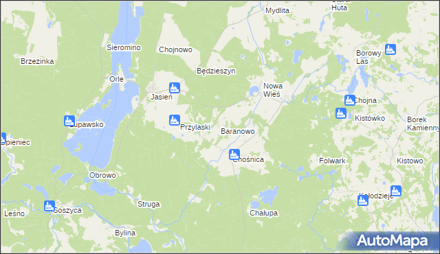 mapa Baranowo gmina Parchowo, Baranowo gmina Parchowo na mapie Targeo