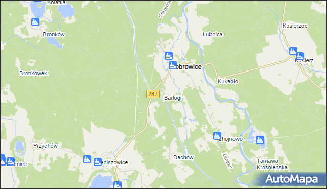 mapa Barłogi gmina Bobrowice, Barłogi gmina Bobrowice na mapie Targeo