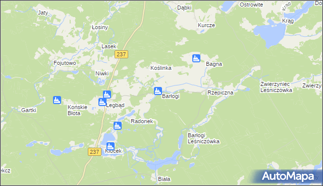 mapa Barłogi gmina Tuchola, Barłogi gmina Tuchola na mapie Targeo