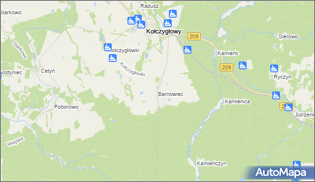 mapa Barnowiec gmina Kołczygłowy, Barnowiec gmina Kołczygłowy na mapie Targeo