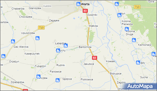mapa Bartochów gmina Warta, Bartochów gmina Warta na mapie Targeo