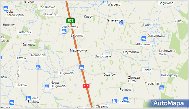 mapa Bartodzieje gmina Belsk Duży, Bartodzieje gmina Belsk Duży na mapie Targeo