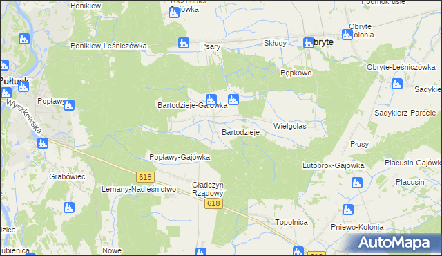 mapa Bartodzieje gmina Obryte, Bartodzieje gmina Obryte na mapie Targeo