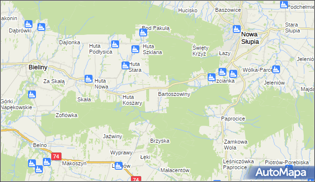 mapa Bartoszowiny, Bartoszowiny na mapie Targeo