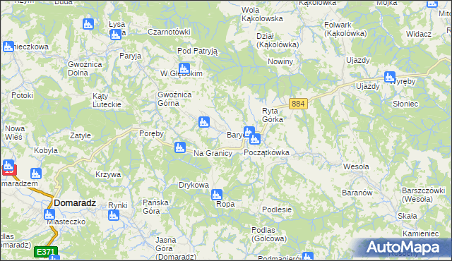 mapa Barycz gmina Domaradz, Barycz gmina Domaradz na mapie Targeo