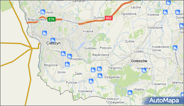 mapa Bażanowice, Bażanowice na mapie Targeo