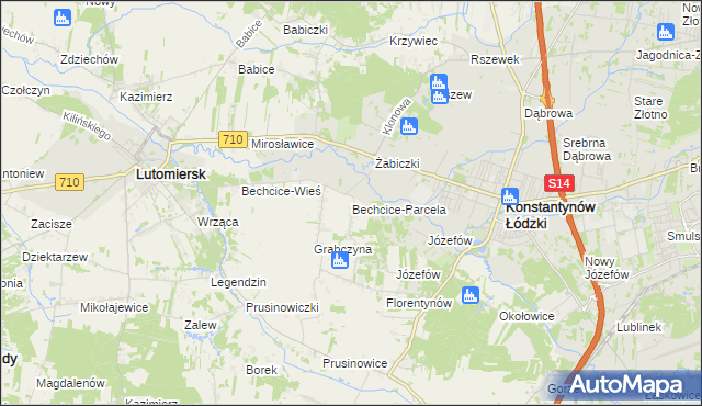 mapa Bechcice-Parcela, Bechcice-Parcela na mapie Targeo