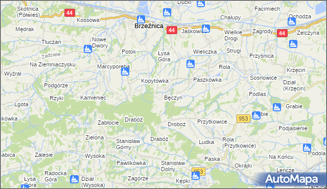 mapa Bęczyn gmina Brzeźnica, Bęczyn gmina Brzeźnica na mapie Targeo