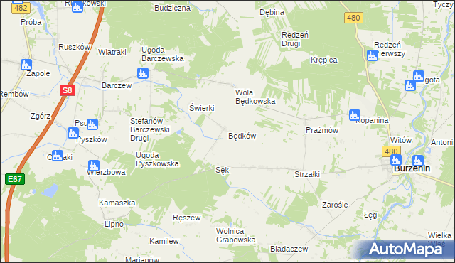 mapa Będków gmina Burzenin, Będków gmina Burzenin na mapie Targeo
