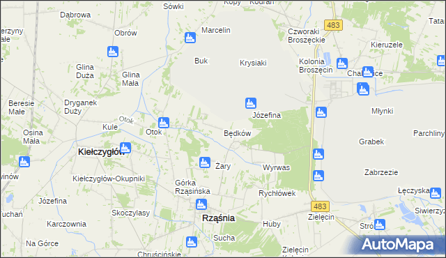 mapa Będków gmina Rząśnia, Będków gmina Rząśnia na mapie Targeo