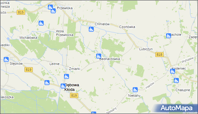 mapa Bednarzówka gmina Dębowa Kłoda, Bednarzówka gmina Dębowa Kłoda na mapie Targeo