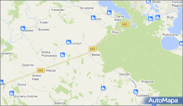 mapa Bełda, Bełda na mapie Targeo
