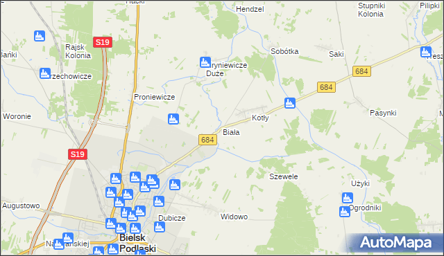 mapa Biała gmina Bielsk Podlaski, Biała gmina Bielsk Podlaski na mapie Targeo