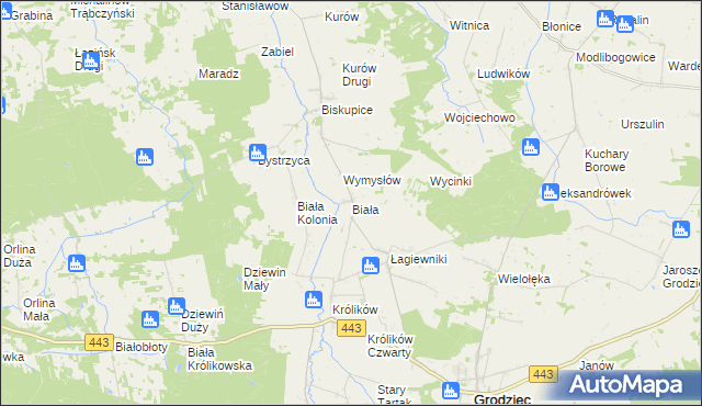 mapa Biała gmina Grodziec, Biała gmina Grodziec na mapie Targeo