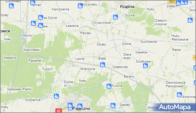 mapa Biała gmina Rząśnia, Biała gmina Rząśnia na mapie Targeo