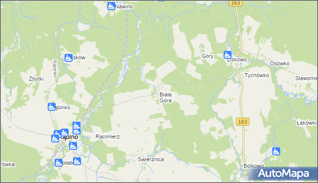 mapa Biała Góra gmina Rąbino, Biała Góra gmina Rąbino na mapie Targeo