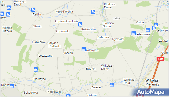 mapa Białawoda gmina Borzechów, Białawoda gmina Borzechów na mapie Targeo