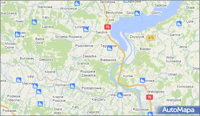 mapa Białawoda gmina Łososina Dolna, Białawoda gmina Łososina Dolna na mapie Targeo