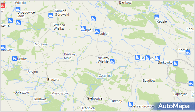 mapa Białawy Wielkie, Białawy Wielkie na mapie Targeo