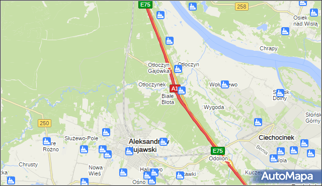 mapa Białe Błota gmina Aleksandrów Kujawski, Białe Błota gmina Aleksandrów Kujawski na mapie Targeo