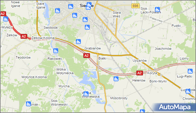 mapa Białki gmina Siedlce, Białki gmina Siedlce na mapie Targeo