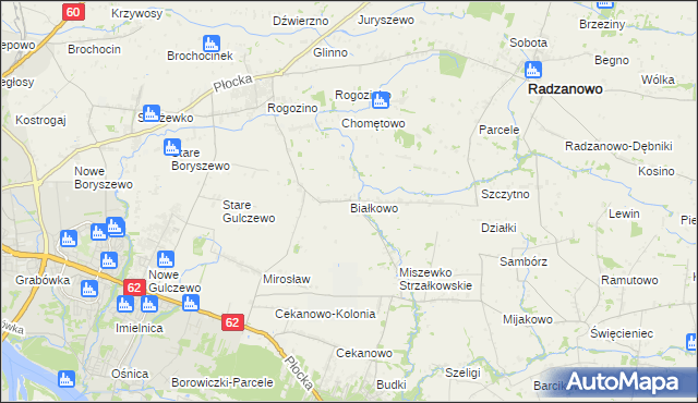 mapa Białkowo gmina Radzanowo, Białkowo gmina Radzanowo na mapie Targeo