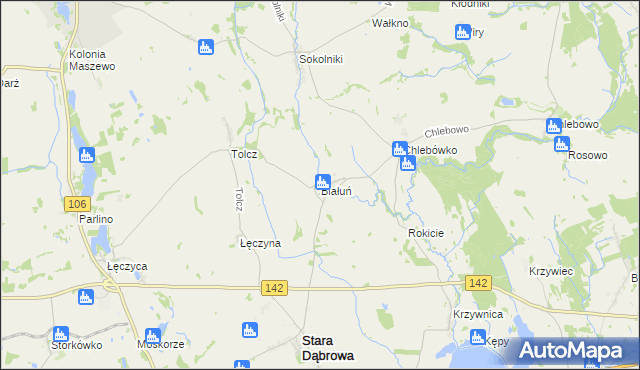 mapa Białuń gmina Stara Dąbrowa, Białuń gmina Stara Dąbrowa na mapie Targeo