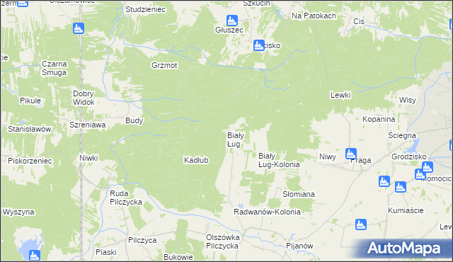 mapa Biały Ług gmina Słupia Konecka, Biały Ług gmina Słupia Konecka na mapie Targeo