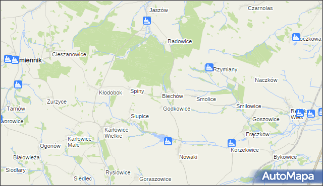 mapa Biechów gmina Pakosławice, Biechów gmina Pakosławice na mapie Targeo