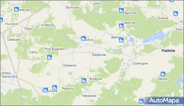 mapa Bieganów gmina Radków, Bieganów gmina Radków na mapie Targeo