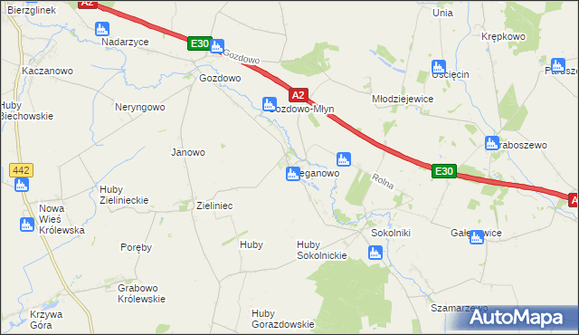 mapa Bieganowo gmina Kołaczkowo, Bieganowo gmina Kołaczkowo na mapie Targeo