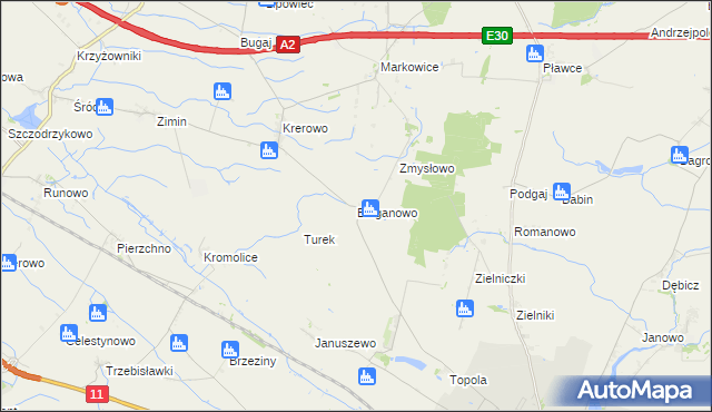 mapa Bieganowo gmina Środa Wielkopolska, Bieganowo gmina Środa Wielkopolska na mapie Targeo