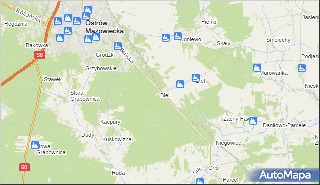 mapa Biel gmina Małkinia Górna, Biel gmina Małkinia Górna na mapie Targeo