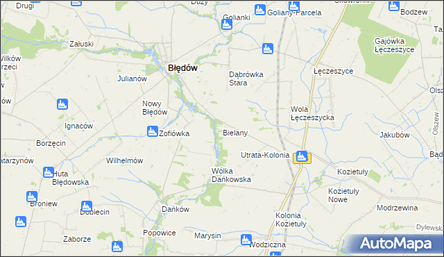 mapa Bielany gmina Błędów, Bielany gmina Błędów na mapie Targeo