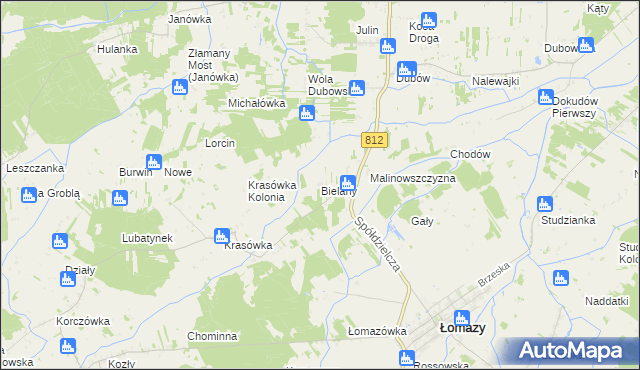 mapa Bielany gmina Łomazy, Bielany gmina Łomazy na mapie Targeo