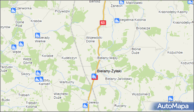 mapa Bielany-Wąsy, Bielany-Wąsy na mapie Targeo